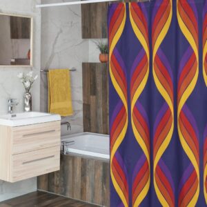 Custom Geometric Retro Shower Curtain For 60's 70's Hippie Bathroom Style