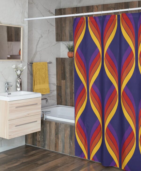 Custom Geometric Retro Shower Curtain For 60's 70's Hippie Bathroom Style