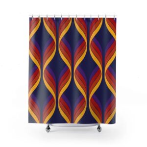 Custom Geometric Retro Shower Curtain For 60's 70's Hippie Bathroom Style
