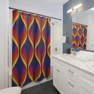 Custom Geometric Retro Shower Curtain For 60's 70's Hippie Bathroom Style