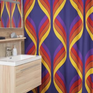 Custom Geometric Retro Shower Curtain For 60's 70's Hippie Bathroom Style