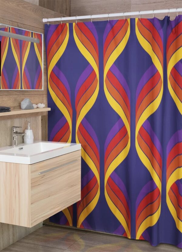 Custom Geometric Retro Shower Curtain For 60's 70's Hippie Bathroom Style