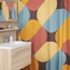 Custom Geometric Retro Shower Curtain For 60's 70's Hippie Bathroom Style Home Decor