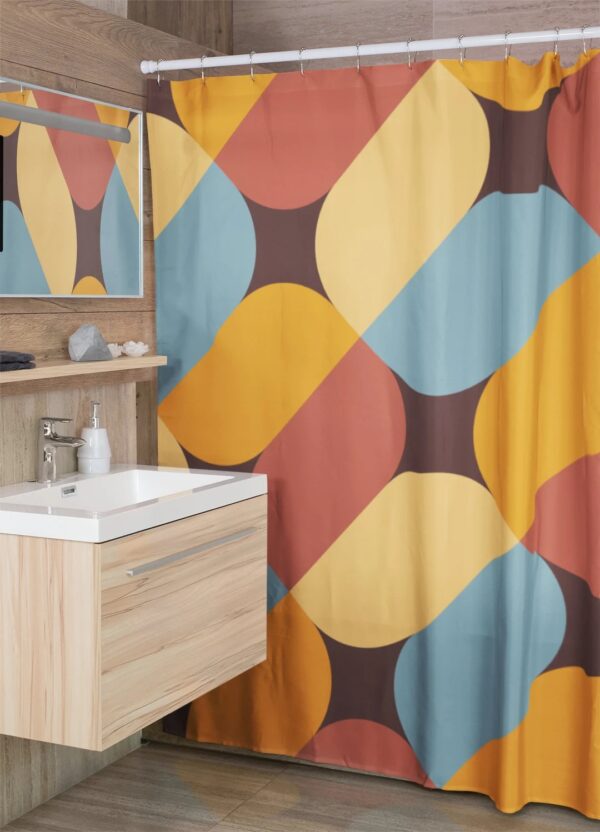 Custom Geometric Retro Shower Curtain For 60's 70's Hippie Bathroom Style Home Decor