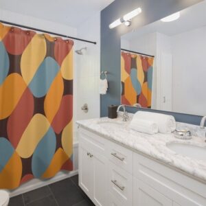 Custom Geometric Retro Shower Curtain For 60's 70's Hippie Bathroom Style Home Decor