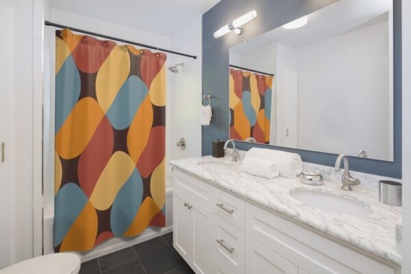 Custom Geometric Retro Shower Curtain For 60's 70's Hippie Bathroom Style Home Decor