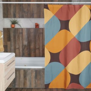 Custom Geometric Retro Shower Curtain For 60's 70's Hippie Bathroom Style Home Decor