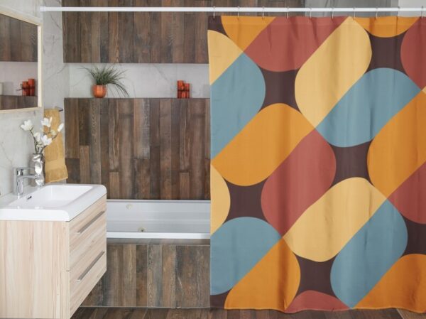 Custom Geometric Retro Shower Curtain For 60's 70's Hippie Bathroom Style Home Decor