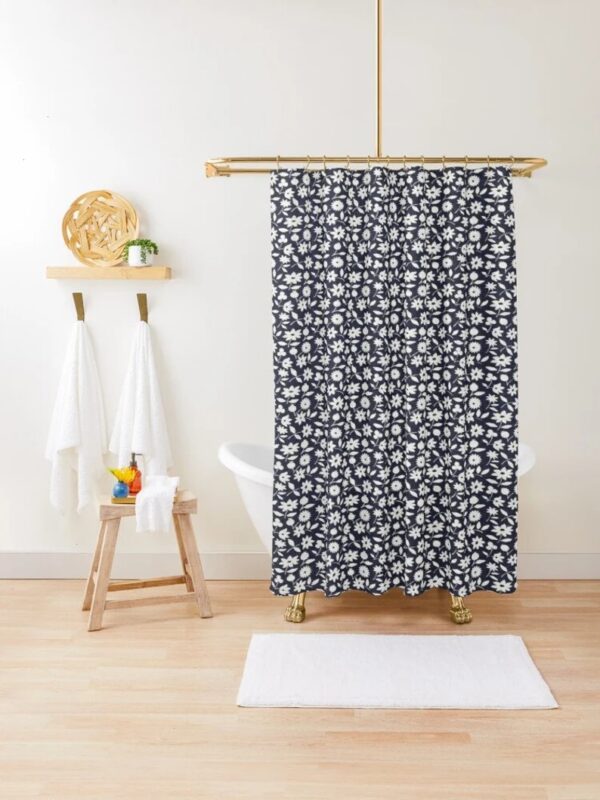 Floral Black And White Boho Shower Curtain For Eco-Friendly Waterproof Bathroom Decor