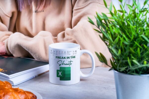 Funny Freak in the Sheets Excel Mug - White Ceramic Coffee Mug - Perfect Gift for Coworkers