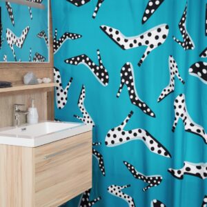 High Heel Shoes Shower Curtain, Housewarming Present New Home, Polka Dots Bathroom Accessories, Feminine Bathroom Decor
