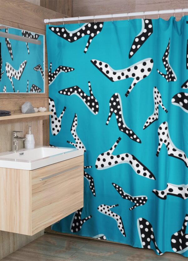 High Heel Shoes Shower Curtain, Housewarming Present New Home, Polka Dots Bathroom Accessories, Feminine Bathroom Decor