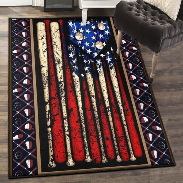 Home Run Kitchen Rugs, American Flag Baseball Rug