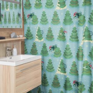 Mid Century Modern Atomic Kitty Christmas Shower Curtain, Retro Home Gift For Christmas