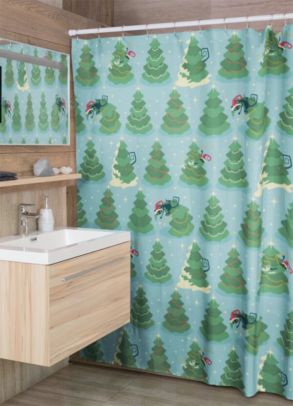 Mid Century Modern Atomic Kitty Christmas Shower Curtain, Retro Home Gift For Christmas