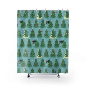 Mid Century Modern Atomic Kitty Christmas Shower Curtain, Retro Home Gift For Christmas