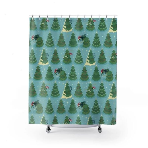 Mid Century Modern Atomic Kitty Christmas Shower Curtain, Retro Home Gift For Christmas
