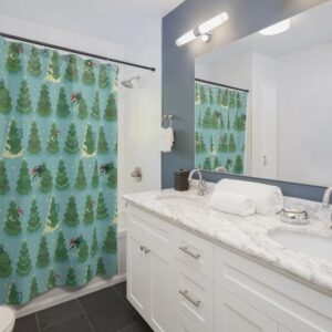 Mid Century Modern Atomic Kitty Christmas Shower Curtain, Retro Home Gift For Christmas