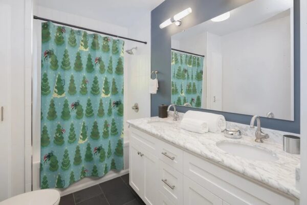Mid Century Modern Atomic Kitty Christmas Shower Curtain, Retro Home Gift For Christmas