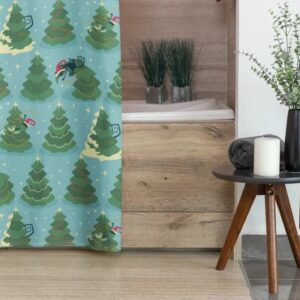 Mid Century Modern Atomic Kitty Christmas Shower Curtain, Retro Home Gift For Christmas