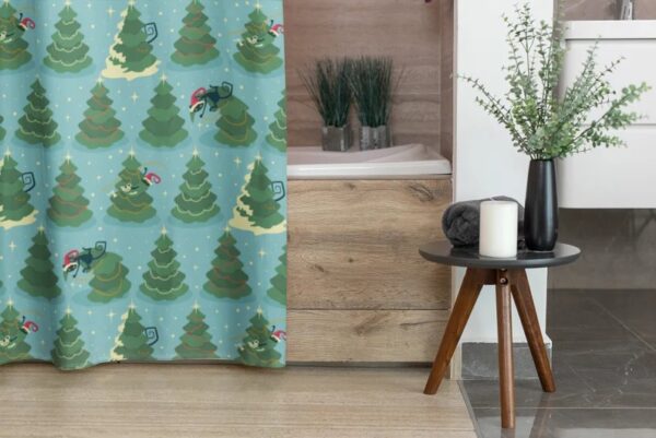 Mid Century Modern Atomic Kitty Christmas Shower Curtain, Retro Home Gift For Christmas