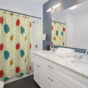 Mid Century Modern Atomic Shower Curtain With Starburst Of Colors, Retro Design