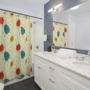 Mid Century Modern Atomic Shower Curtain With Starburst Of Colors, Retro Design