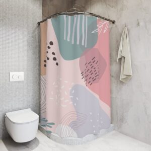 Mid Century Modern Shower Curtain, Boho Abstract Pattern Shower Curtain, Lake Designer Curtain, Bathroom Curtain