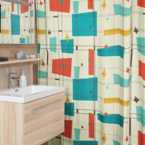 Mid Century Modern Shower Curtain, Mcm Bathroom Accessory, Retro Style