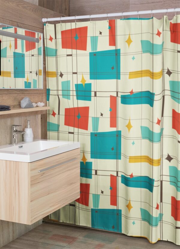 Mid Century Modern Shower Curtain, Mcm Bathroom Accessory, Retro Style