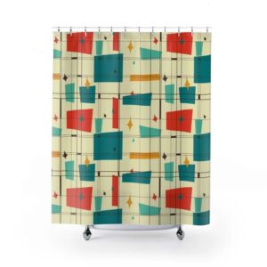 Mid Century Modern Shower Curtain, Mcm Bathroom Accessory, Retro Style