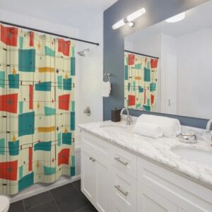 Mid Century Modern Shower Curtain, Mcm Bathroom Accessory, Retro Style