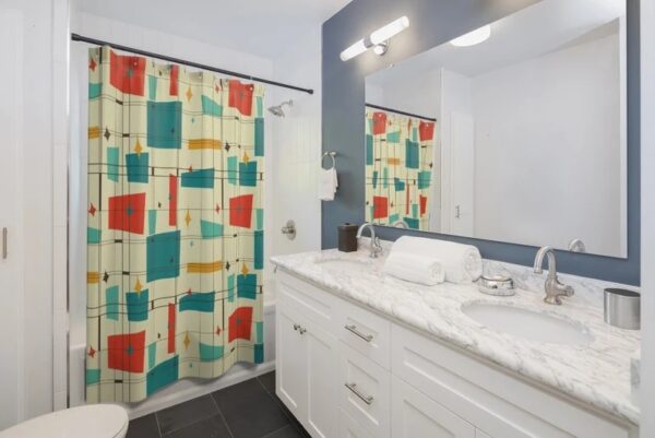 Mid Century Modern Shower Curtain, Mcm Bathroom Accessory, Retro Style