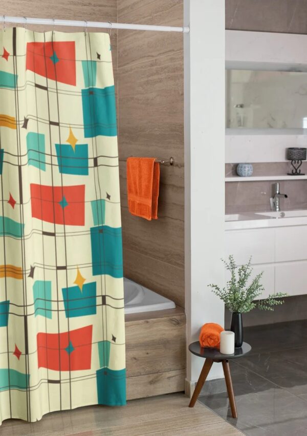 Mid Century Modern Shower Curtain, Mcm Bathroom Accessory, Retro Style