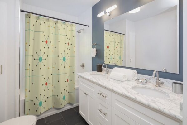 Mid Century Modern Shower Curtain, Mcm Bathroom Accessory, Retro Style Home Decor