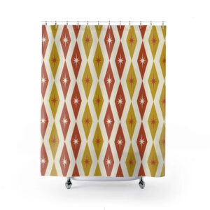 Mid Century Modern Shower Curtain With Atomic Diamonds Design, Mcm Bathroom Accessory