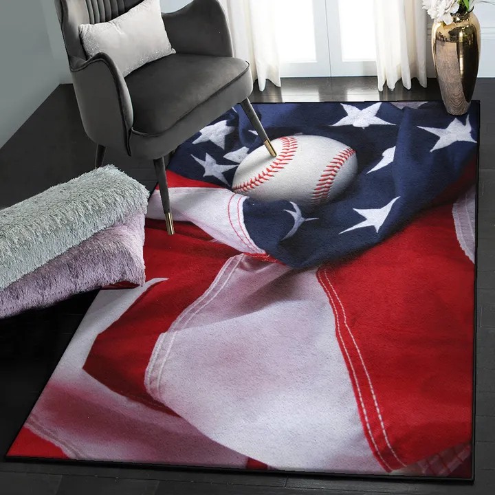Patriotic Kitchen Rugs, Baseball American Rug
