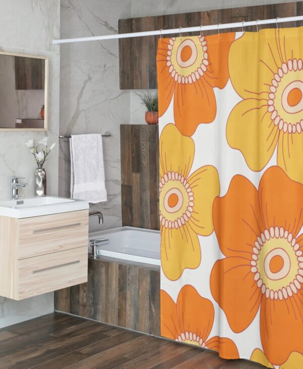 Personalized Retro Flower Shower Curtain For Groovy 60's 70's Hippie Bathroom Decor
