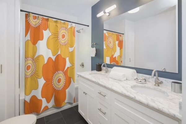 Personalized Retro Flower Shower Curtain For Groovy 60's 70's Hippie Bathroom Decor