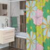 Personalized Retro Tropical Flowers Shower Curtain For 60's 70's Hippie Bathroom Decor