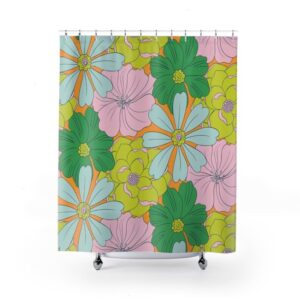 Personalized Retro Tropical Flowers Shower Curtain For 60's 70's Hippie Bathroom Decor