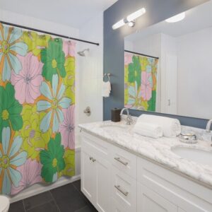 Personalized Retro Tropical Flowers Shower Curtain For 60's 70's Hippie Bathroom Decor