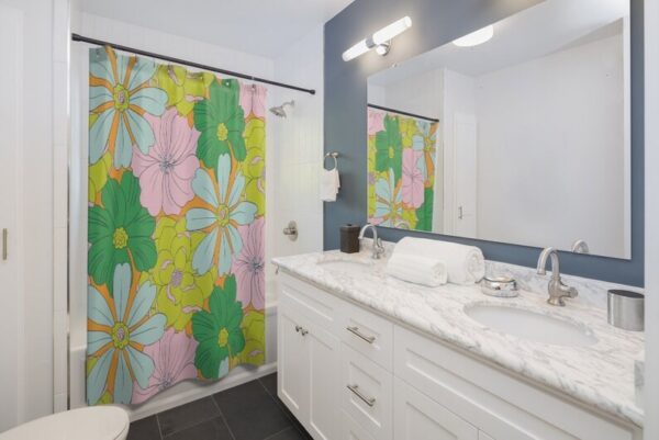 Personalized Retro Tropical Flowers Shower Curtain For 60's 70's Hippie Bathroom Decor