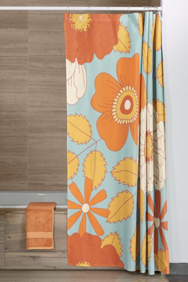 Retro 60's 70's Flowers Shower Curtain, Groovy 60's 70's Hippie Shower Accessory