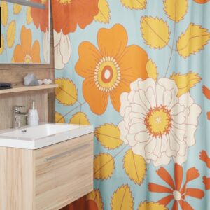Retro 60's 70's Flowers Shower Curtain, Groovy 60's 70's Hippie Shower Accessory