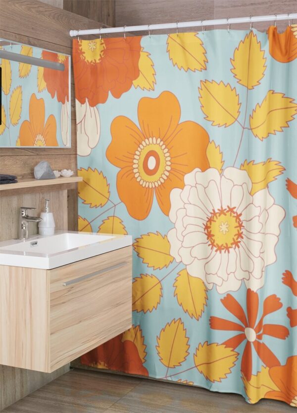 Retro 60's 70's Flowers Shower Curtain, Groovy 60's 70's Hippie Shower Accessory