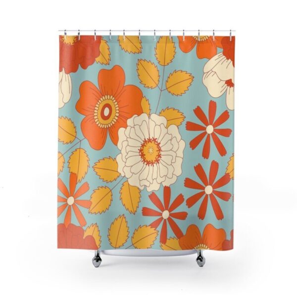 Retro 60's 70's Flowers Shower Curtain, Groovy 60's 70's Hippie Shower Accessory