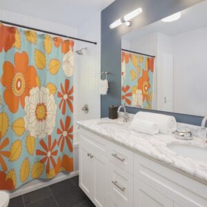 Retro 60's 70's Flowers Shower Curtain, Groovy 60's 70's Hippie Shower Accessory