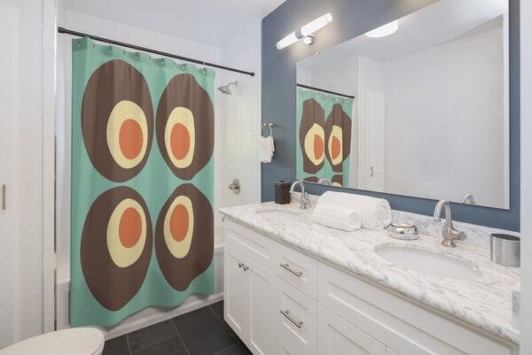 Retro 70's Shower Curtain, Groovy 60's 70's Geometric Hippie Shower Accessory