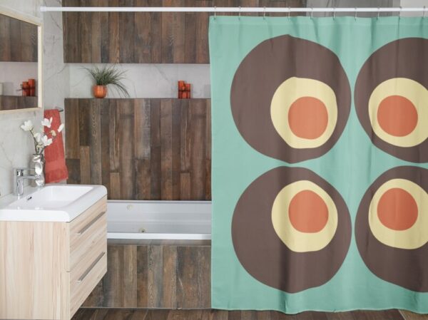 Retro 70's Shower Curtain, Groovy 60's 70's Geometric Hippie Shower Accessory